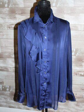 Navy Striped Blouse with Ruffle Banana Republic Classy Business Casual Old Money
